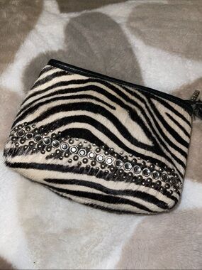 Raviani Zebra Print Studded Coin / Cosmetic Pouch - Black & White